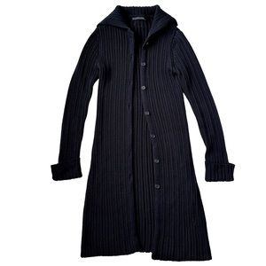 Elie Tahari Sweater Long Cardigan Duster Button Down Ribbed Knit Cotton …